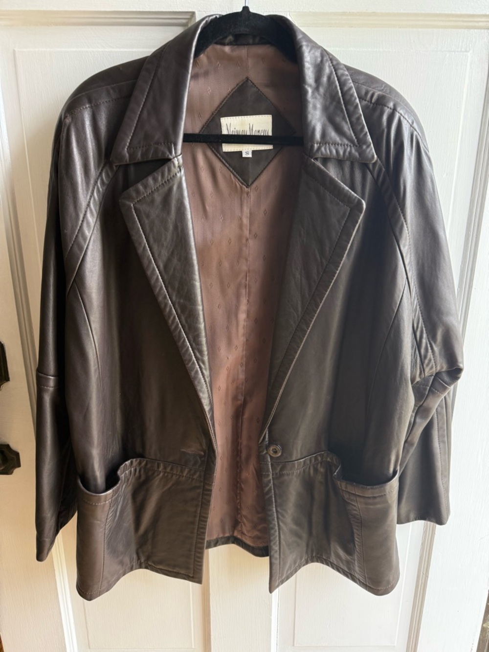 Neiman Marcus Dark Brown Leather Blazer Jacket